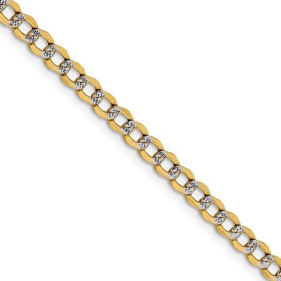 4.25mm 14k Yellow Gold & Rhodium Hollow Pave Curb Chain Necklace 24 In